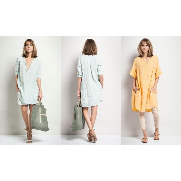Humanoid Warm Yellow Linen Shift Dress est. Medium Large - Picture 6 of 8